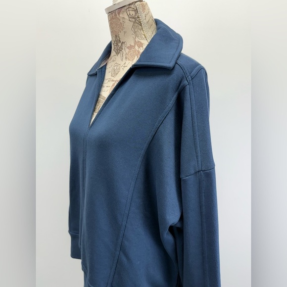 PILCRO for ANTHROPOLOGIE  Blue Johnny collar pullover sweatshirt size L - Picture 3 of 14